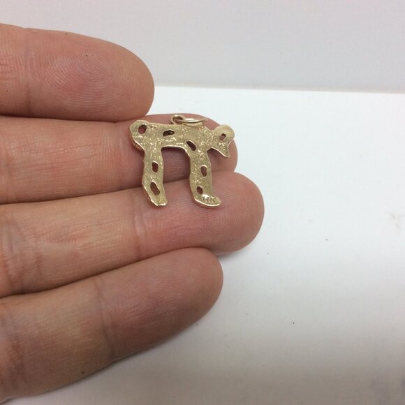 14K Yellow Real Solid Gold Jewish Hai Chai 18 Long Life Pendant Charm 3.70gr - Picture 6 of 7